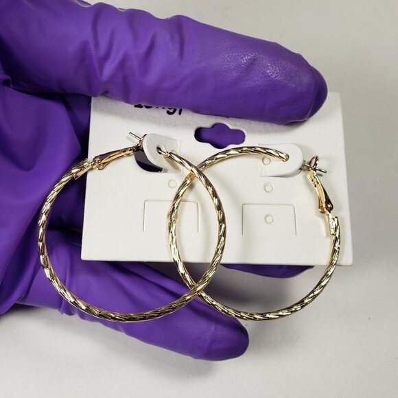 Twisted Gold-Tone Hoop Earrings – Luxe 1.75" Leverback Statement Design Jewelry - Picture 7 of 7